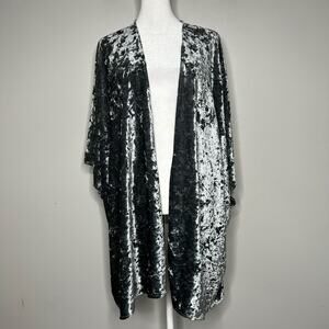 Do Everything In Love Crushed Velvet Kimono Silver Gray One Size Ruched Witchy